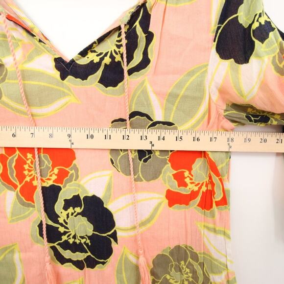 Crown & Ivy Dress Peach Floral Pattern Tassel V Neck Sundress Bell Sleeve Double - Picture 5 of 10